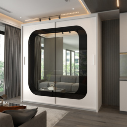 Sliding Wardrobes 4U Chelsea 2 Door White and Black Wide Central Curved Mirrored Wardrobe 203cm - Wilko - thumbnail 4