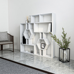 Decorotika Tamara White Geometric Unique Bookshelf - Size: 134 x 134 x 22cm - Wilko - thumbnail 6