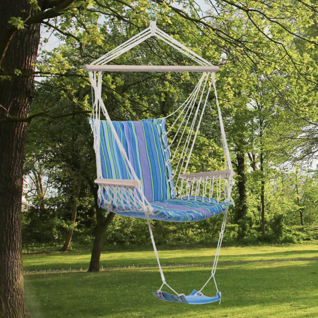 Outsunny Outdoor Rope Hanging Swing Chair with Footrest and Armrest - Size: 1 Seater - Blue - Wilko - image 1