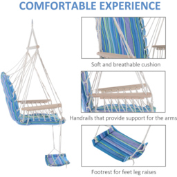 Outsunny Outdoor Rope Hanging Swing Chair with Footrest and Armrest - Size: 1 Seater - Blue - Wilko - thumbnail 7
