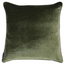 Paoletti Luxe Olive Velvet Piped Cushion - Size: 55 x 55 cm - Green - Wilko - thumbnail 1
