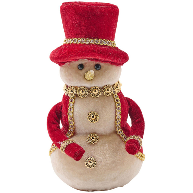 The Christmas Gift Co Red Velvet snowman Decoration - Size: 15.5 x 8 x 8cm - Cream - The Christmas Gift Co. - Wilko - image 1