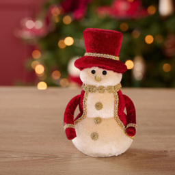 The Christmas Gift Co Red Velvet snowman Decoration - Size: 15.5 x 8 x 8cm - Cream - The Christmas Gift Co. - Wilko - thumbnail 3