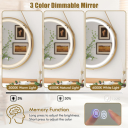 Costway Silver 3 Colour Hanging Wall Bathroom Mirror - Size: 70 x 69cm - Wilko - thumbnail 7