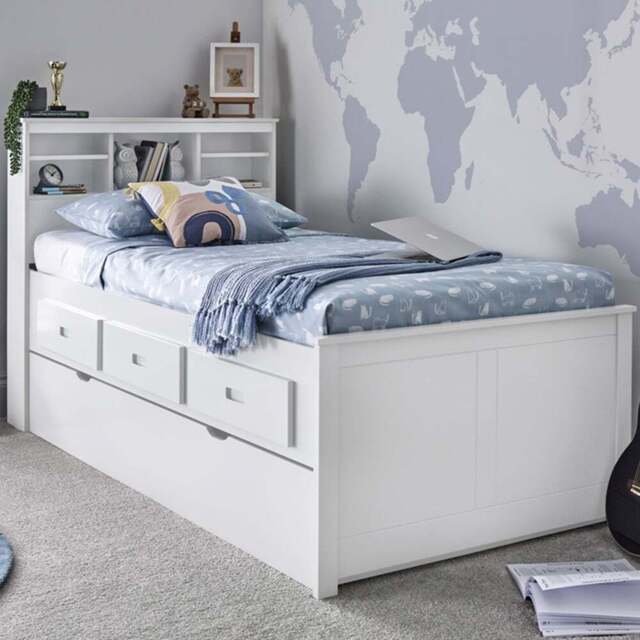 Veera White Storage Guest Bed and Trundle with Pocket Mattresses - Size: Single - Bedmaster - Wilko - image 1