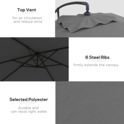 Outsunny Grey Crank Handle Cantilever Banana Parasol with Cross Base 3 x 2m - Size: 3m - Wilko - thumbnail 6