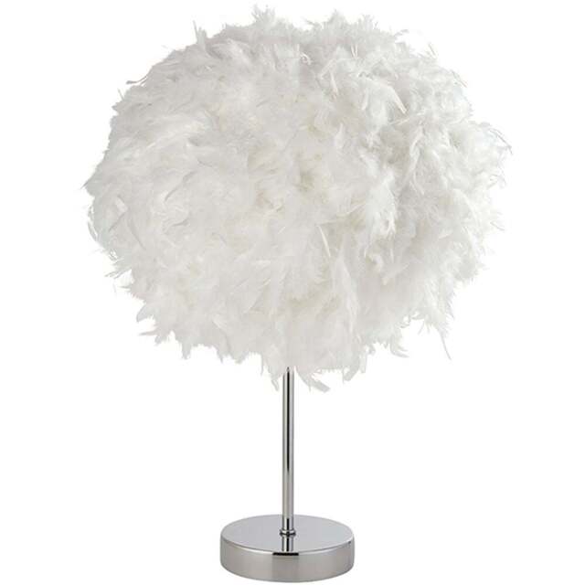 Lighting Collection Winslower Feather White Table Lamp - Size: 30.5 x 16 x 16cm - Chrome and White - Wilko - image 1