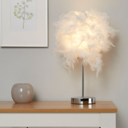Lighting Collection Winslower Feather White Table Lamp - Size: 30.5 x 16 x 16cm - Chrome and White - Wilko - thumbnail 3