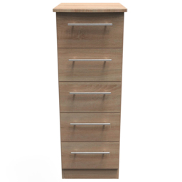 Crowndale Sherwood 5 Drawer Bardolino Oak Tall Bedside Cabinet - Brown - Wilko - thumbnail 3