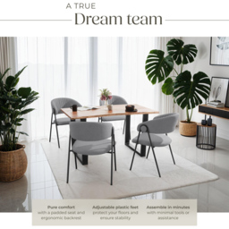 tectake Bedano Set of 4 Grey Dining Chair - Wilko - thumbnail 6