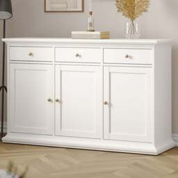 Florence 3 Door 3 Drawer White Sideboard - Size: 91.66 x 147.7 x 46.1cm - Furniture To Go - Wilko - thumbnail 1