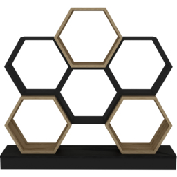 Decorotika Flower Black and Oak Wide Hexagonal Bookcase - Size: 109 x 120 x 29.5cm - Multi - Wilko - thumbnail 3