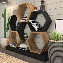 Decorotika Flower Black and Oak Wide Hexagonal Bookcase - Size: 109 x 120 x 29.5cm - Multi - Wilko - thumbnail 6