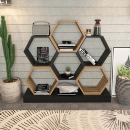 Decorotika Flower Black and Oak Wide Hexagonal Bookcase - Size: 109 x 120 x 29.5cm - Multi - Wilko - thumbnail 4
