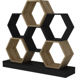 Decorotika Flower Black and Oak Wide Hexagonal Bookcase - Size: 109 x 120 x 29.5cm - Multi - Wilko - thumbnail 5