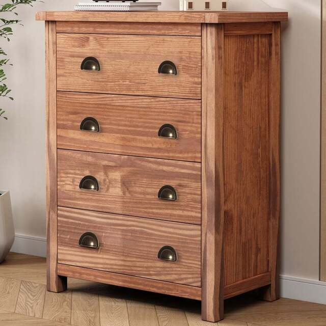 Cabinet Bits Padua 4 Drawer Light Brown Brass Cup Handle Chest of Drawers - Wilko - image 1