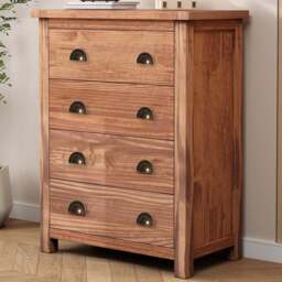 Cabinet Bits Padua 4 Drawer Light Brown Brass Cup Handle Chest of Drawers - Wilko - thumbnail 1