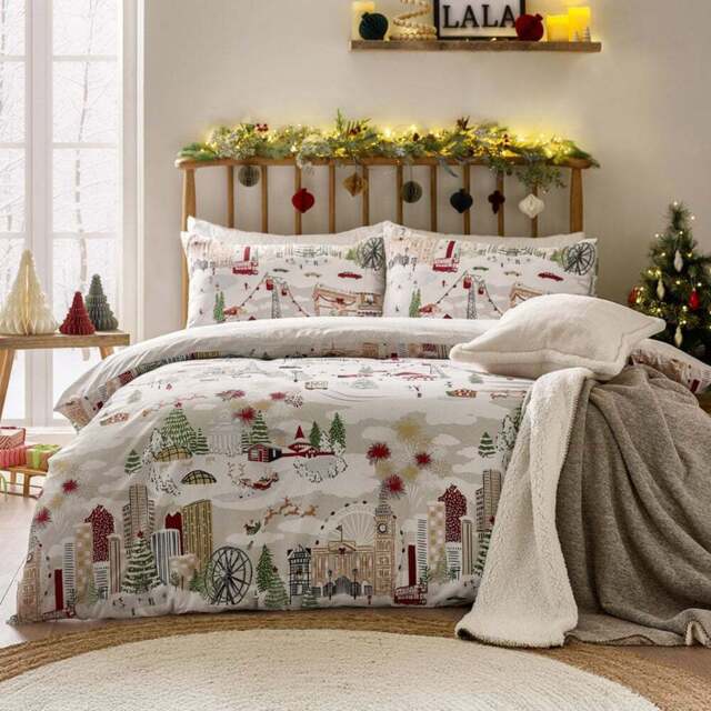 Furn Super King Size Joy To All Printed Reversible Duvet Set - White - Wilko - image 1