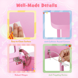 Costway 2 Drawer Single Shelf Pink 2 in 1 Kids Vanity Table Set with Flip Top Mirror - Size: 70 x 34 x 61cm - Wilko - thumbnail 6