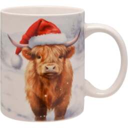 The Seasonal Gift Co. Christmas Highland Cow Mug - Size: 10 x 12 x 8cm - White - Wilko