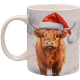 The Seasonal Gift Co. Christmas Highland Cow Mug - Size: 10 x 12 x 8cm - White - Wilko - thumbnail 3