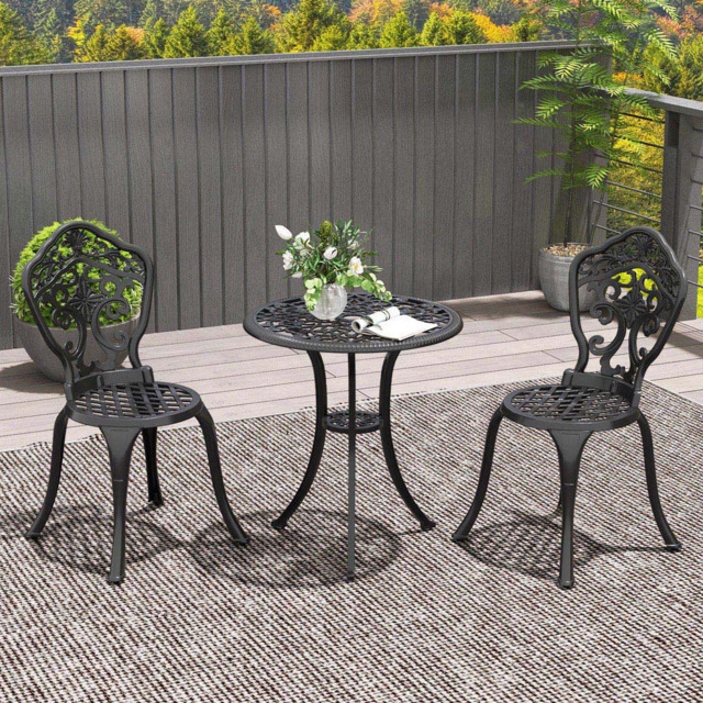 Outsunny 2 Seater Bistro Set with Parasol Hole Black - Wilko - image 1