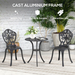 Outsunny 2 Seater Bistro Set with Parasol Hole Black - Wilko - thumbnail 6