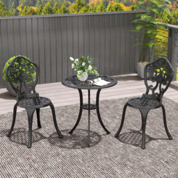 Outsunny 2 Seater Bistro Set with Parasol Hole Black - Wilko - thumbnail 1