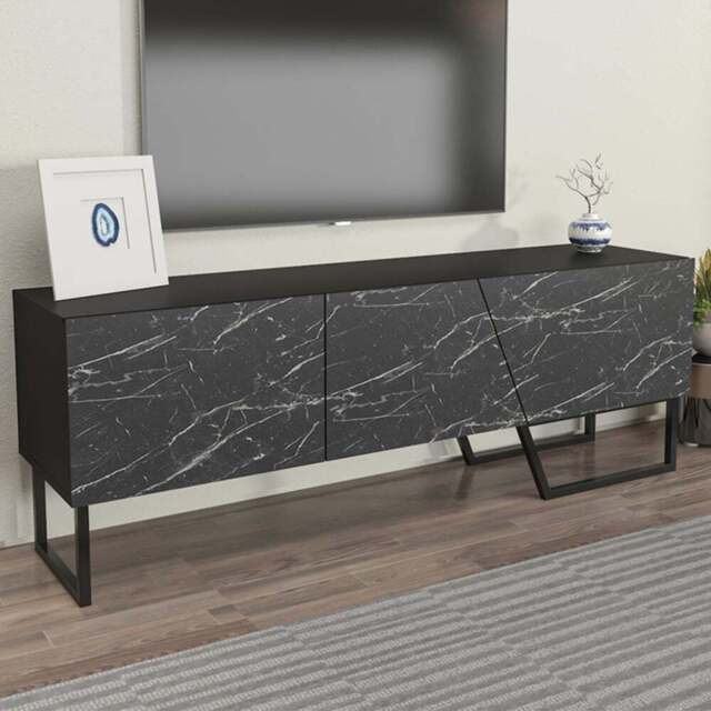Decorotika Parla 3 Door Black Marble TV Unit - Size: 50.6 x 150 x 35cm - Wilko - image 1