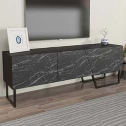 Decorotika Parla 3 Door Black Marble TV Unit - Size: 50.6 x 150 x 35cm - Wilko