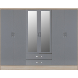 Seconique Nevada 6 Door 2 Drawer Grey and Light Oak Wardrobe - Size: 6 Door, 2 Drawer - Wilko - thumbnail 3