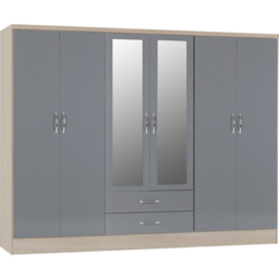 Seconique Nevada 6 Door 2 Drawer Grey and Light Oak Wardrobe - Size: 6 Door, 2 Drawer - Wilko - thumbnail 6
