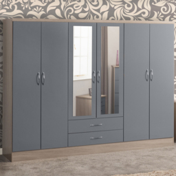 Seconique Nevada 6 Door 2 Drawer Grey and Light Oak Wardrobe - Size: 6 Door, 2 Drawer - Wilko - thumbnail 1