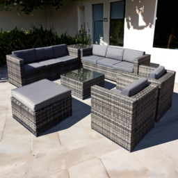 Oseasons Malta 9 Seater Grey Walnut Rattan U Shape Sofa Set - Brown - Wilko - thumbnail 1