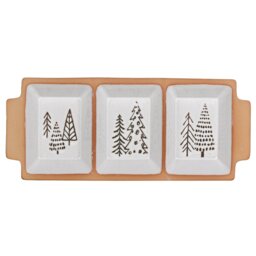 White Festive Forest Stone Serving Tray - Size: 37 x 4 x 23cm - Wilko