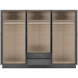 Seconique Nevada 6 Door 2 Drawer 3D Effect Grey Wardrobe - Size: 6 Door, 2 Drawer - Wilko - thumbnail 5