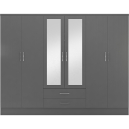 Seconique Nevada 6 Door 2 Drawer 3D Effect Grey Wardrobe - Size: 6 Door, 2 Drawer - Wilko - thumbnail 3