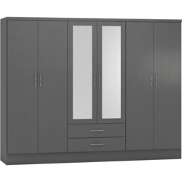 Seconique Nevada 6 Door 2 Drawer 3D Effect Grey Wardrobe - Size: 6 Door, 2 Drawer - Wilko - thumbnail 6