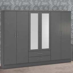 Seconique Nevada 6 Door 2 Drawer 3D Effect Grey Wardrobe - Size: 6 Door, 2 Drawer - Wilko - thumbnail 1
