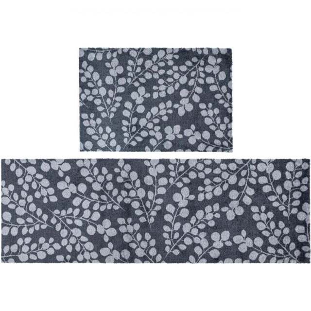JVL Mega Grey Branches Latex Backed Door Mat and Runner Set - Size: 150 x 57 x 4cm - Blue - Wilko - image 1