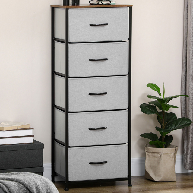 Portland 5 Drawer Grey Tall Chest of Drawers - Wilko - image 1