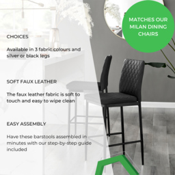 Furniturebox Valera Black Faux Leather Bar Stool Set of 2 - Wilko - thumbnail 7