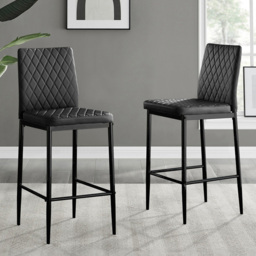 Furniturebox Valera Black Faux Leather Bar Stool Set of 2 - Wilko - thumbnail 1