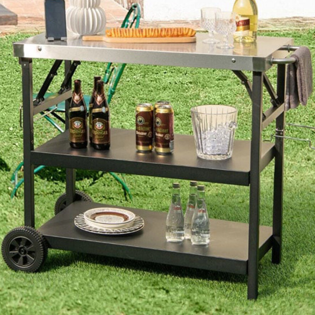 Costway 3 Tier Black Foldable Stainless Outdoor Cart with Wheels - Size: 99 x 50 x 29cm - Wilko - image 1
