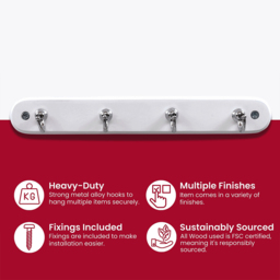 Headbourne Keytidy White and Chrome 4 Hook Key Tidy Rail - Wilko - thumbnail 5