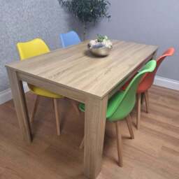 Kosy Koala 4 Seater Plastic and Faux Leather Dining Set Oak Effect and Multicolour - Portland - Wilko