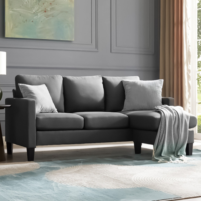 Home Detail Leah 3 Seater Grey Fabric L Shape Sofa - Wilko - image 1