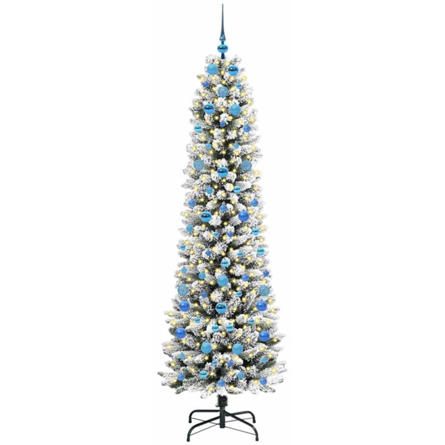 vidaXL Pre-Lit Warm White LED and Blue Baubles White Artificial Christmas Tree with Stand 6.8ft - Wilko - image 1