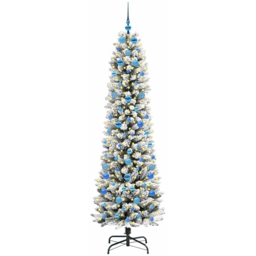vidaXL Pre-Lit Warm White LED and Blue Baubles White Artificial Christmas Tree with Stand 6.8ft - Wilko