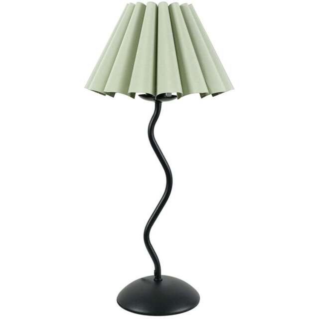 ValueLights Wiggle Sage Green Scallop Shade Black Metal Stem LED Table Lamp - Wilko - image 1